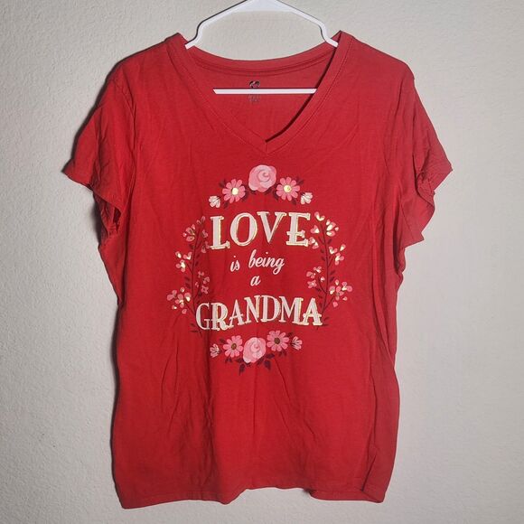 Unbranded Tops - Womens Plus 2X 18W/20W Red Cotton Knit V-Neck Graphic Tee Love Grandma GTTG6135G